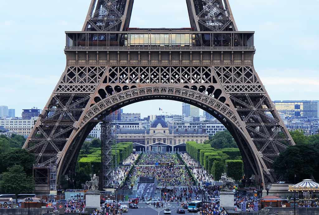 A photo of the bottom half of the Eiffel tower in Paris (a great place to learn how to study French, but maybe not online!)